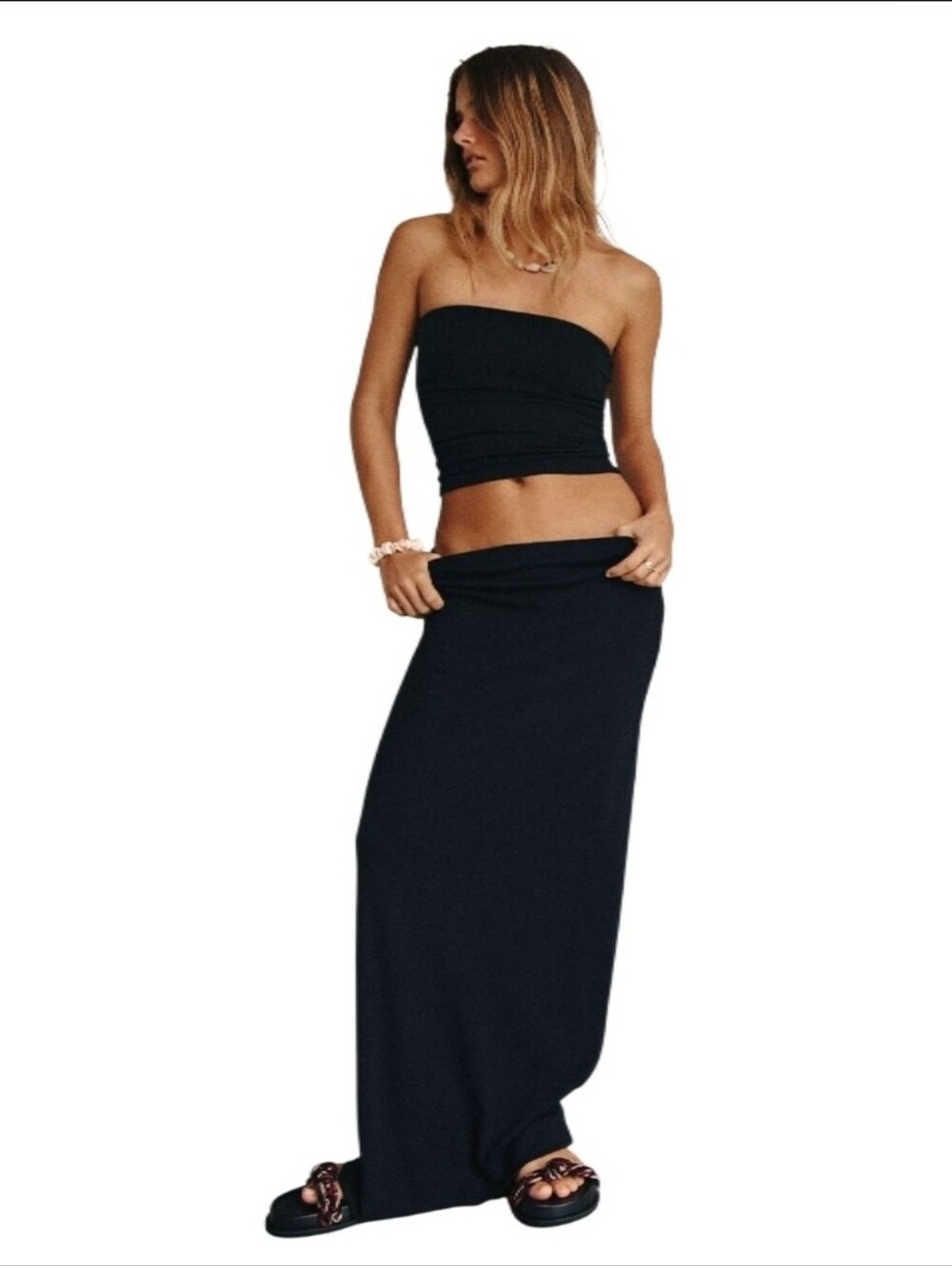 Free People Good Feels Tube Set Featuring A Black Ribbed Tube Top and Maxi
